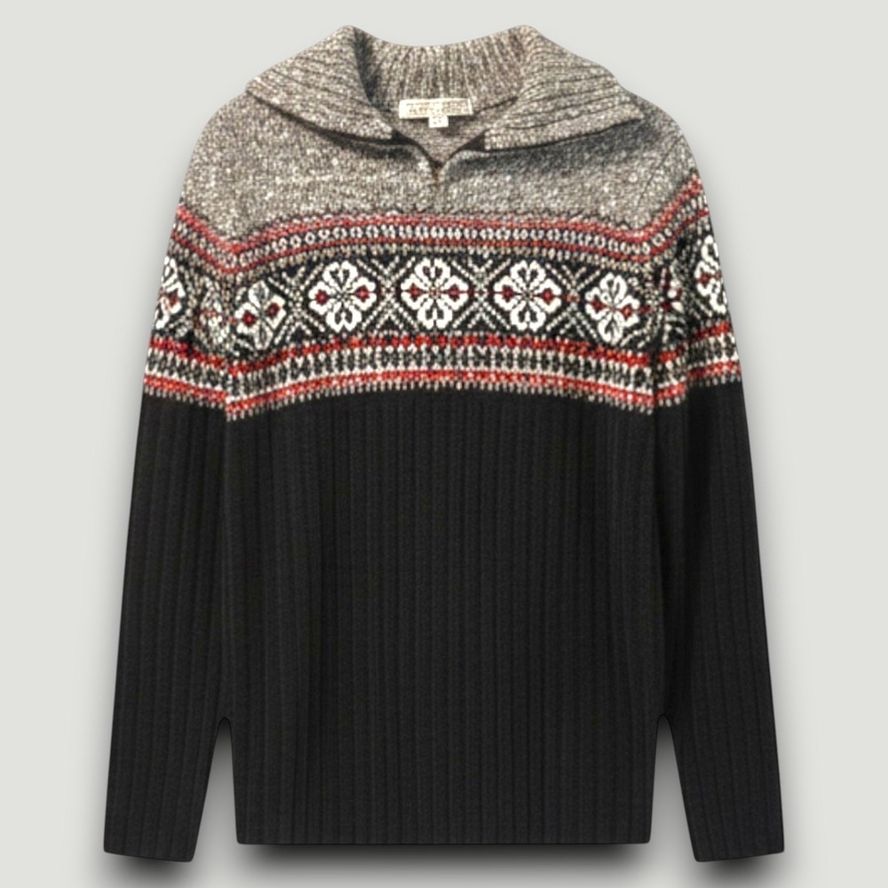 Carolyn Taylor Essentials Sweater Womens M Red Black Gray Fair Isle Vtg Scandi